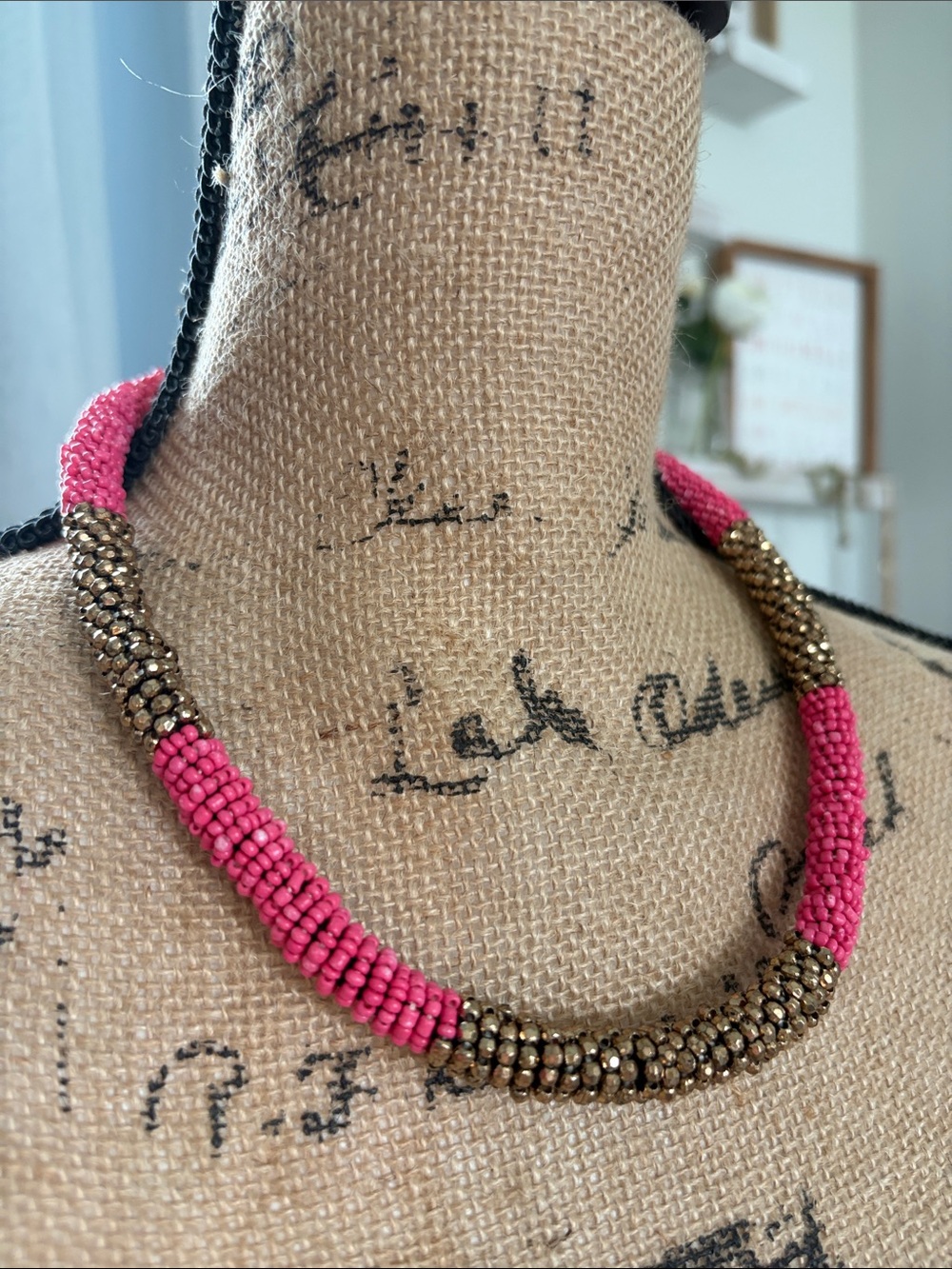 Pink and Gold Beaded Women's Necklace